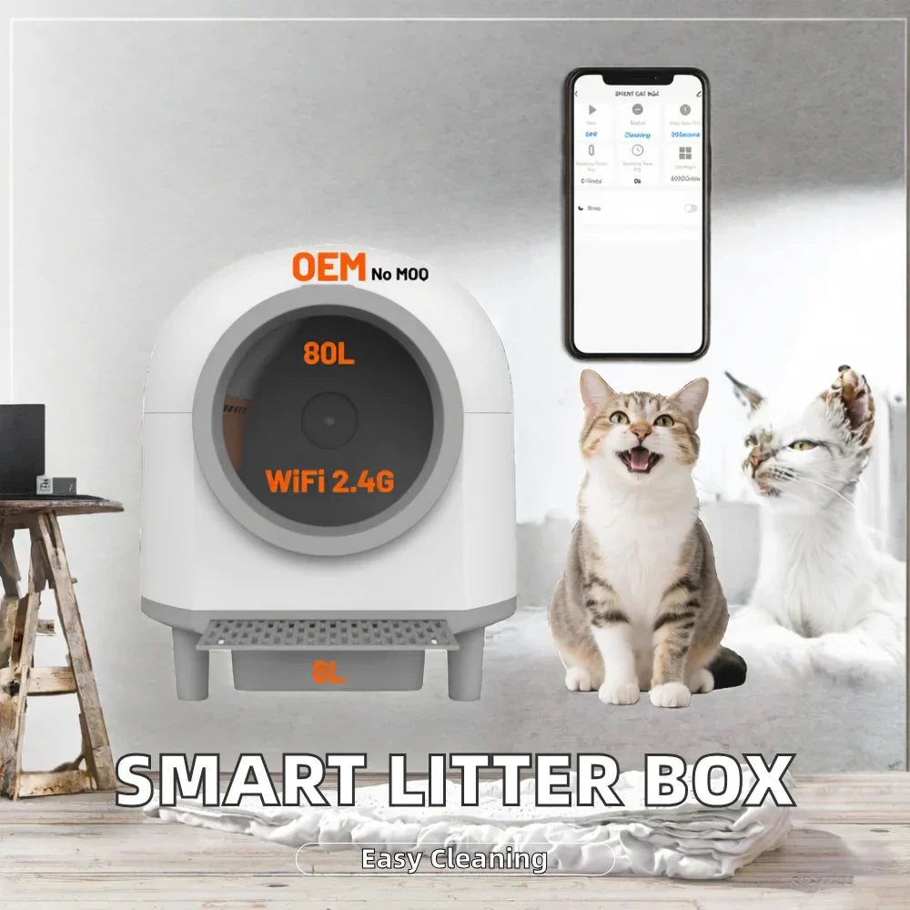 KFX-334675 Smart Self-Cleaning Cat Litter Box with Large 80L Capacity and Automatic Function