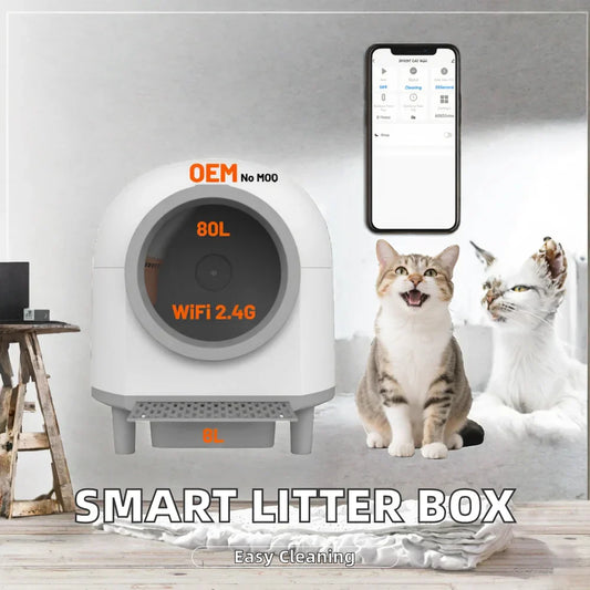 KFX-334675 Smart Self-Cleaning Cat Litter Box with Large 80L Capacity and Automatic Function