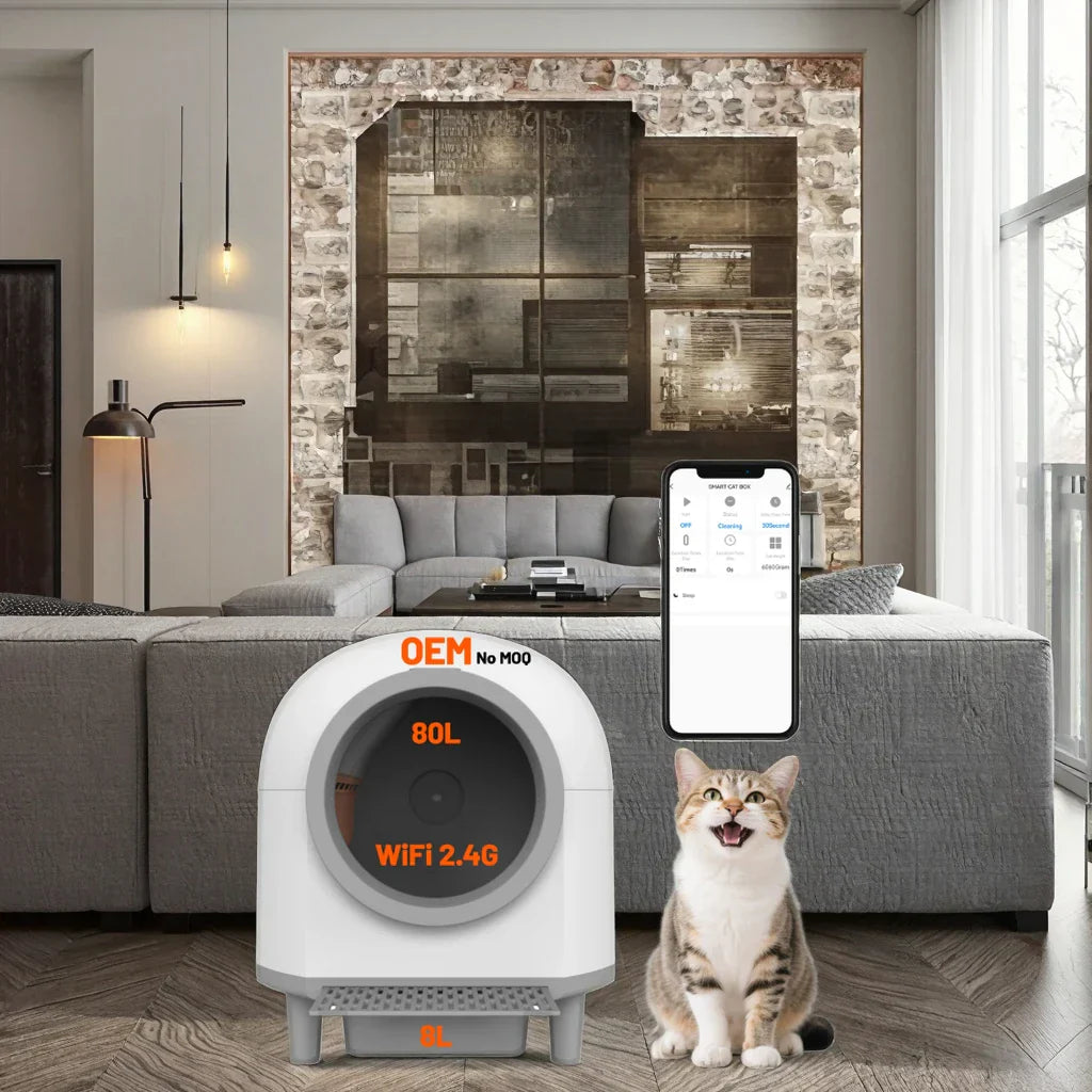 KFX-334675 Smart Self-Cleaning Cat Litter Box with Large 80L Capacity and Automatic Function