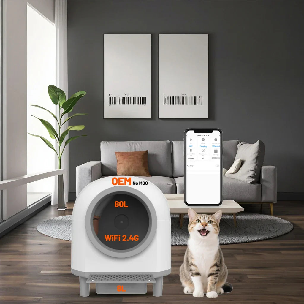 KFX-334675 Smart Self-Cleaning Cat Litter Box with Large 80L Capacity and Automatic Function