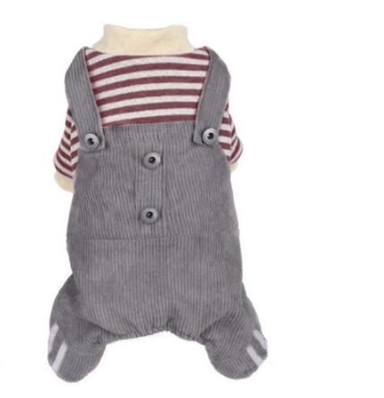 KFX-3347901 Khaki and Wine Red Striped Corduroy Four-Legged Dog Outfit for Autumn and Winter