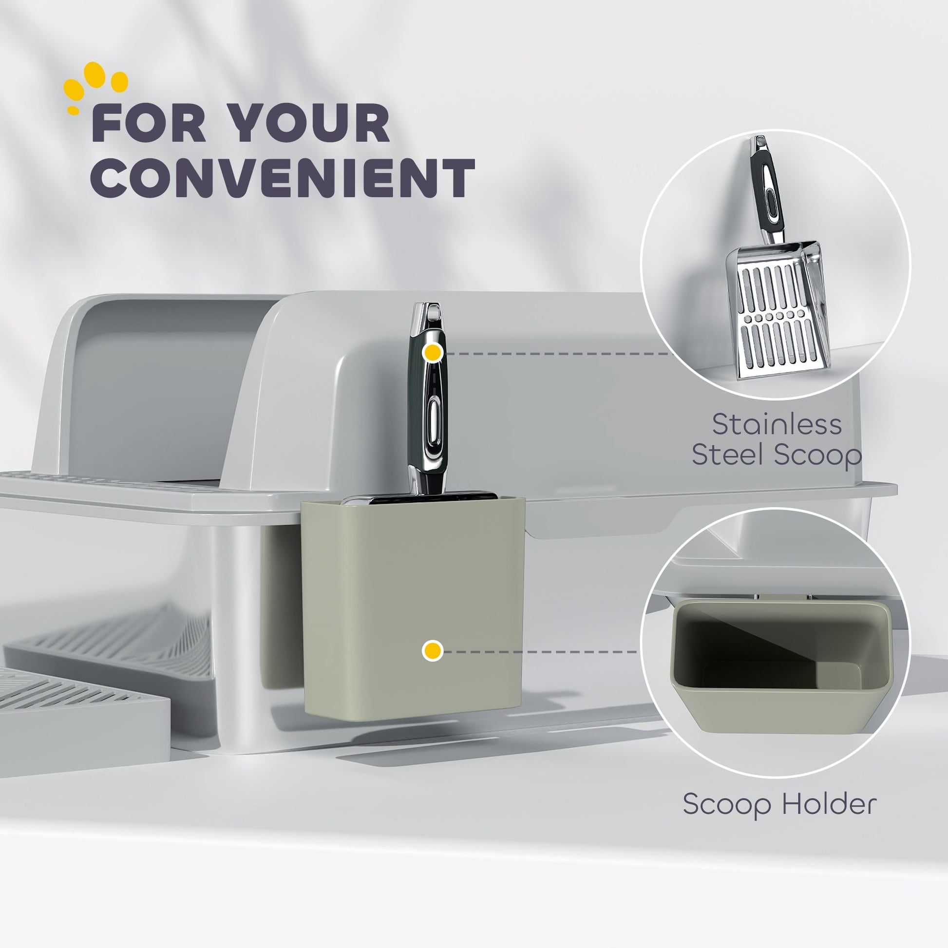 KFX-3348797 Stainless Steel Cat Litter Box with High Walls, Scoop, and Holder for Easy Cleanup