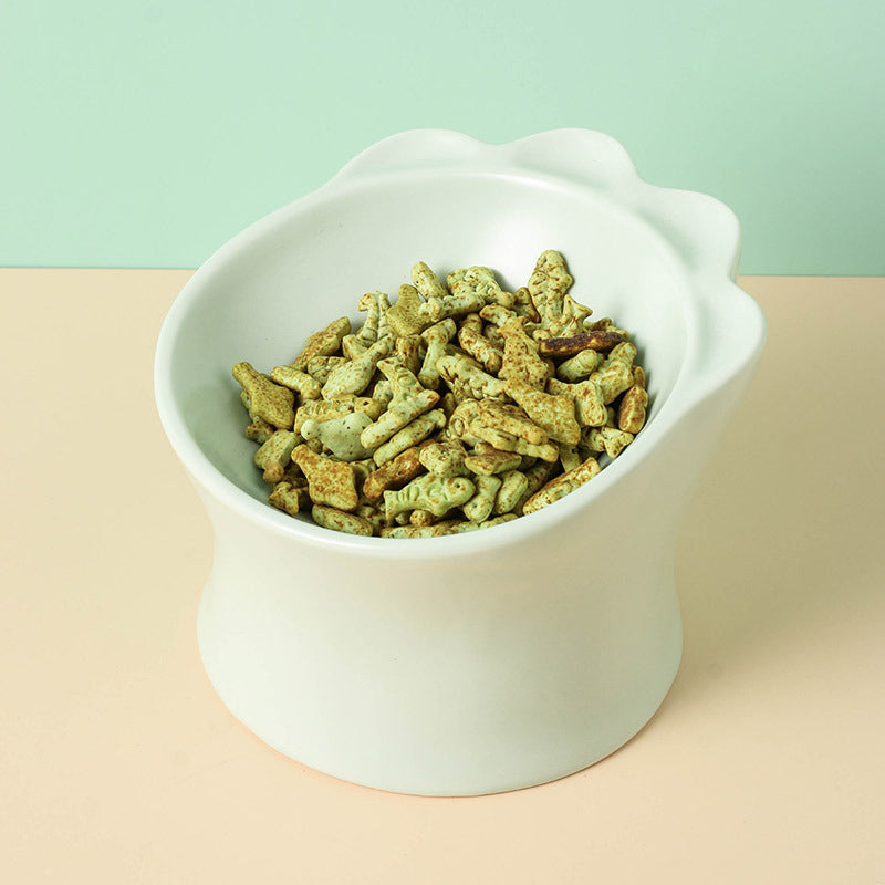 KFX-3349309 Ceramic Cat Food Bowl for Cervical Spine Protection – Available in Pearl Mint Green, Pearl White, and Cherry Blossom Pink
