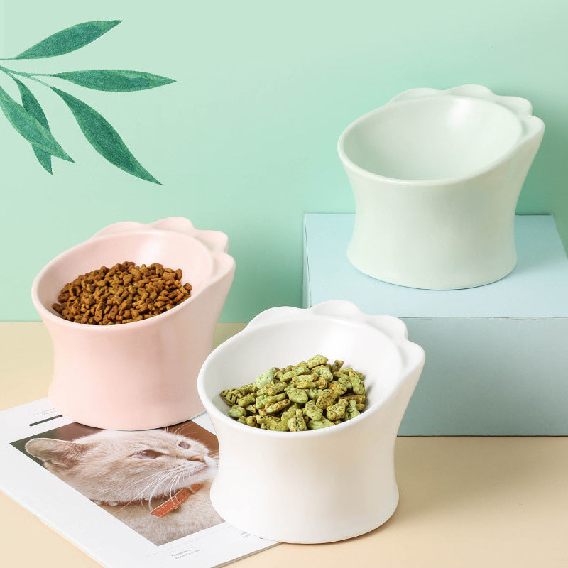 KFX-3349309 Ceramic Cat Food Bowl for Cervical Spine Protection – Available in Pearl Mint Green, Pearl White, and Cherry Blossom Pink