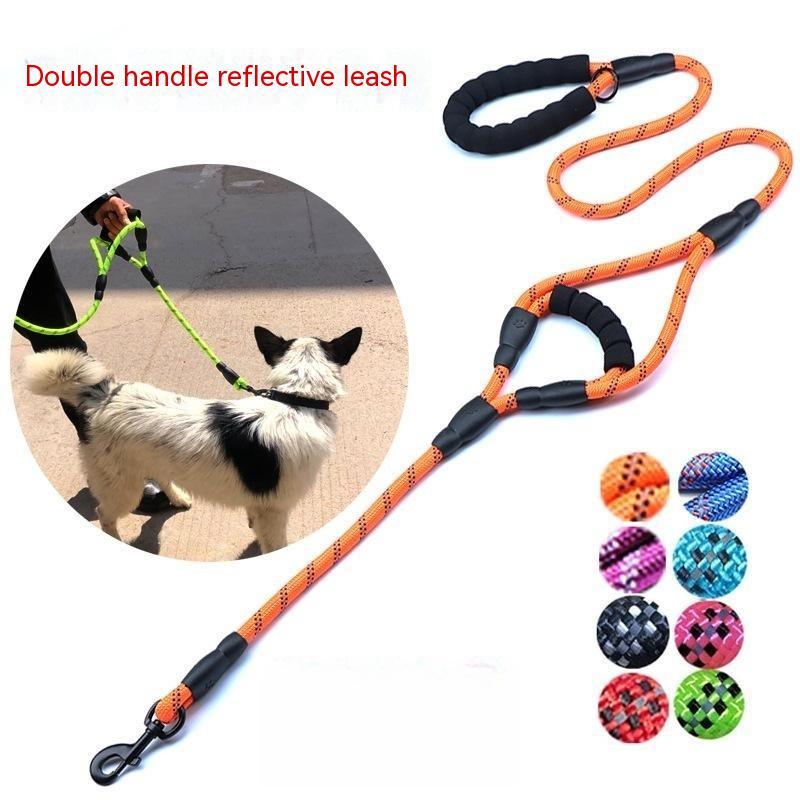 KFX-3352381 Reflective Nylon Woven Double Handle Dog Leash in Multiple Colors