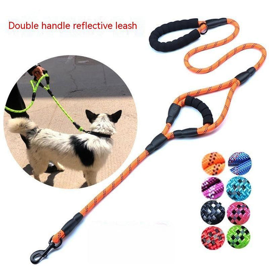 KFX-3352381 Reflective Nylon Woven Double Handle Dog Leash in Multiple Colors