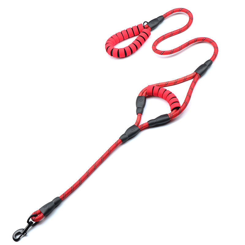 KFX-3352381 Reflective Nylon Woven Double Handle Dog Leash in Multiple Colors