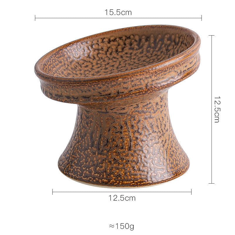 KFX-3353277 Ceramic Cat Bowl with Shallow Mouth and High Foot - Anti-Overturn Design in Various Patterns