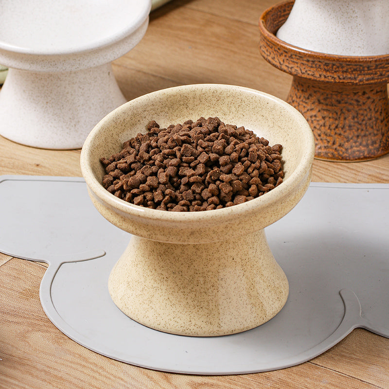 KFX-3353277 Ceramic Cat Bowl with Shallow Mouth and High Foot - Anti-Overturn Design in Various Patterns