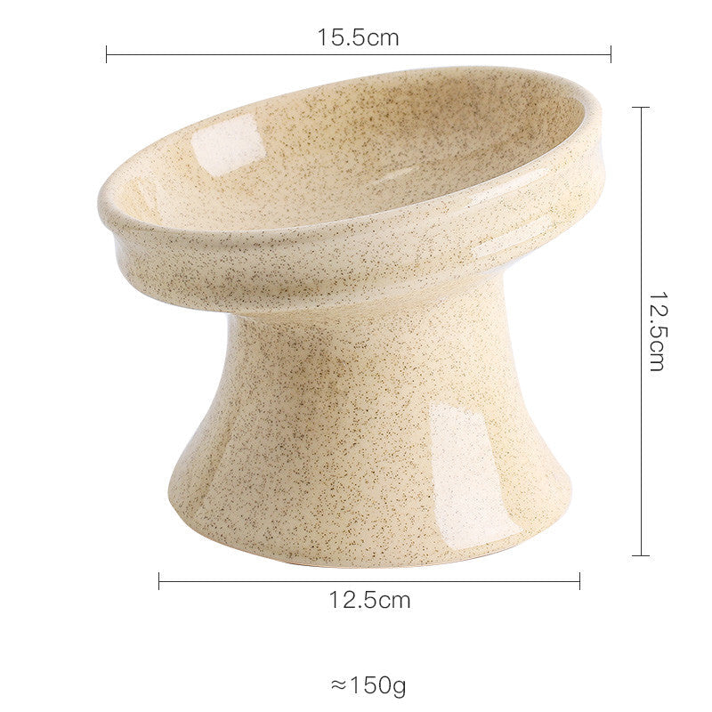 KFX-3353277 Ceramic Cat Bowl with Shallow Mouth and High Foot - Anti-Overturn Design in Various Patterns