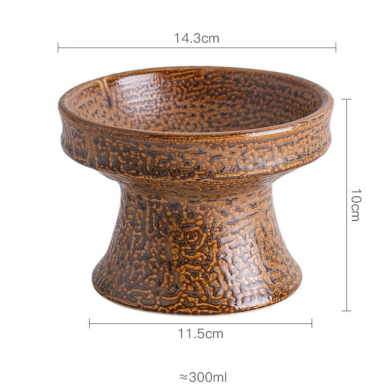 KFX-3353277 Ceramic Cat Bowl with Shallow Mouth and High Foot - Anti-Overturn Design in Various Patterns