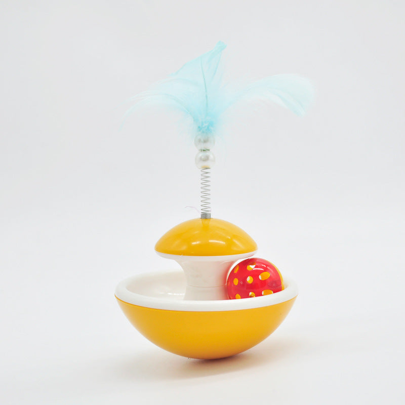 KFX-3359677 Interactive Feather Tumbler with Bell for Cats - Red & Yellow Plastic Toy