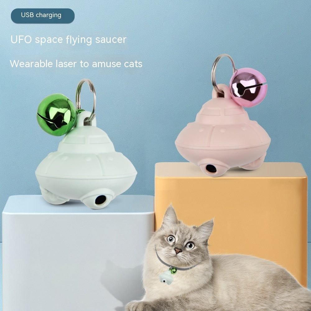 KFX-3360829 USB Charging Cat Flying Saucer Toy with Bell in Green and Pink