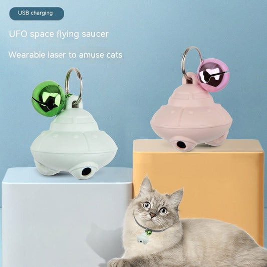 KFX-3360829 USB Charging Cat Flying Saucer Toy with Bell in Green and Pink