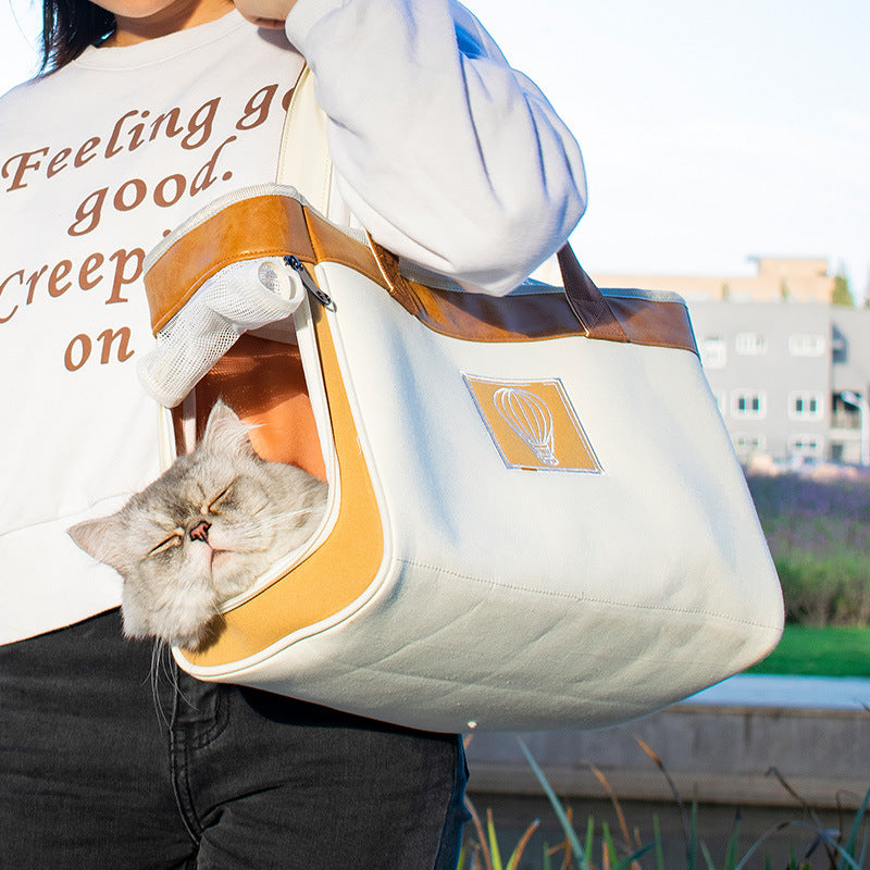 KFX-3361085 Portable Canvas Cat and Small Dog Backpack Handbag with Breathable Fabric and Adjustable Straps