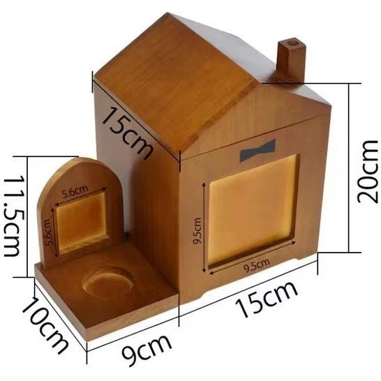 KFX-3362493 Solid Wood Pet Urn in Brown Retro Cabin Shape for Animal Memorial