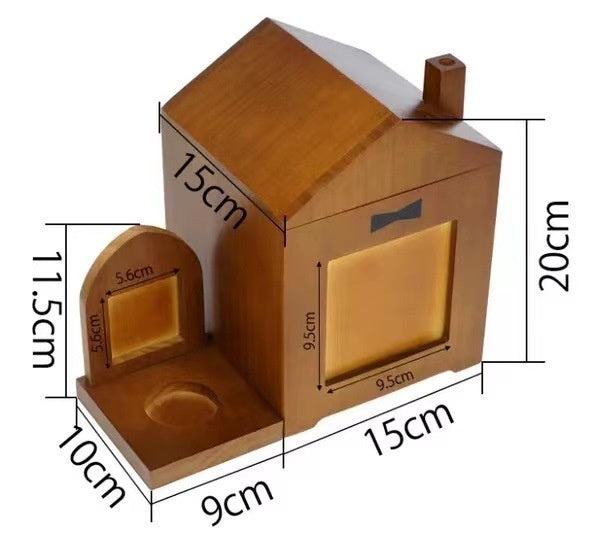 KFX-3362493 Solid Wood Pet Urn in Brown Retro Cabin Shape for Animal Memorial