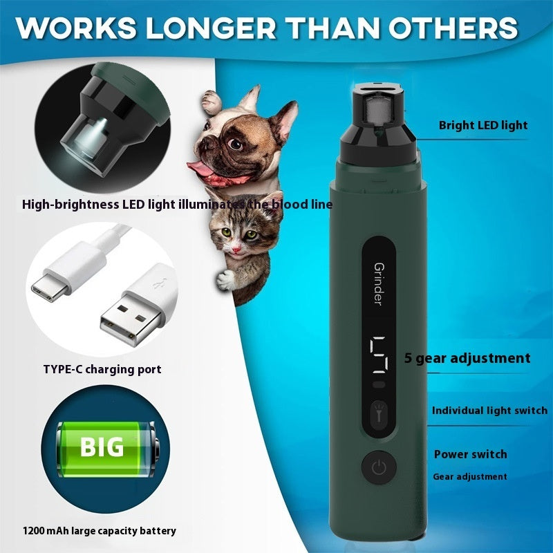KFX-3362621 Rechargeable Electric Dog Nail Grinder with 5-Speed Settings for Quiet, Precise Claw Care