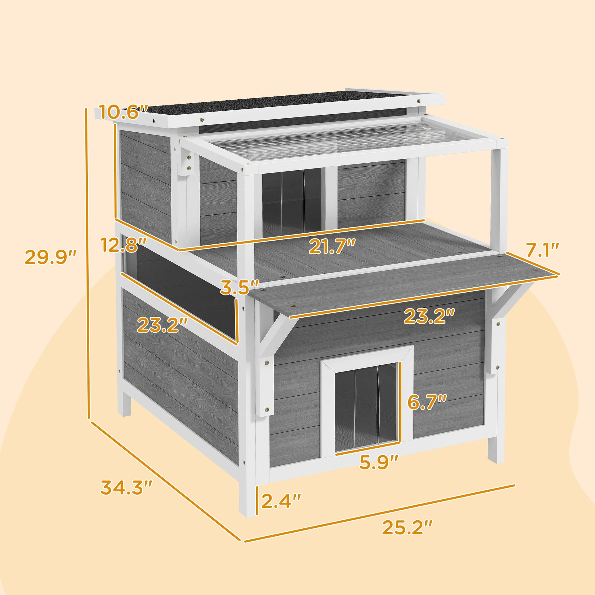 KFX-3362877 2-Story Wooden Outdoor Cat House with Balcony, Openable Top, and Escape Door