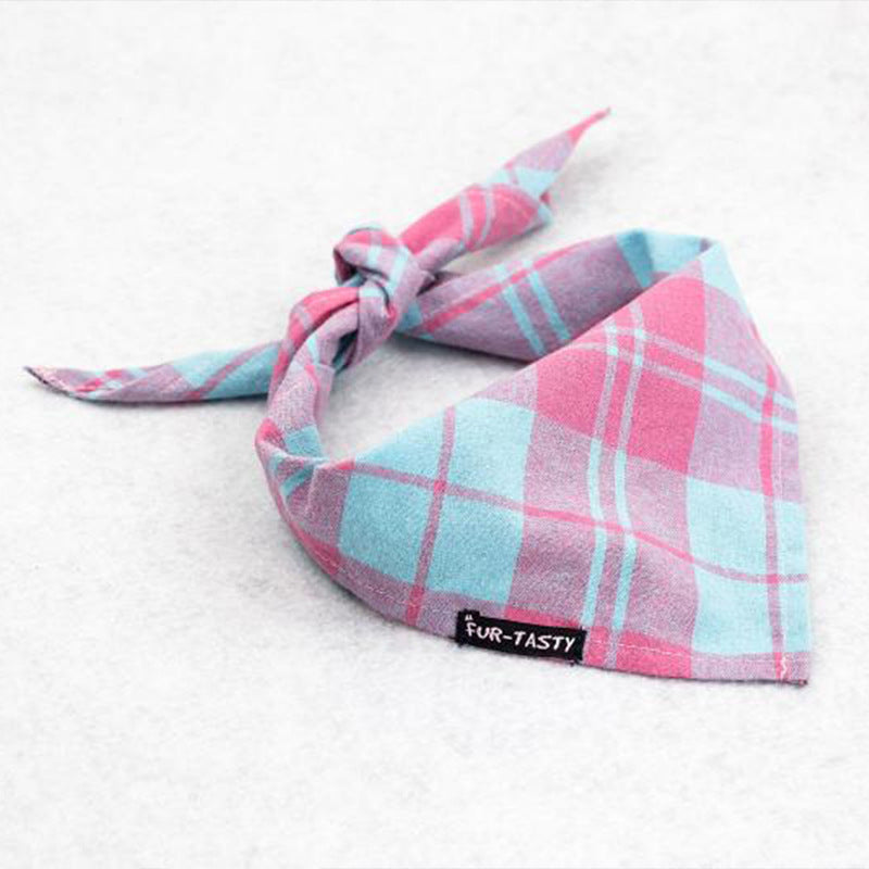 KFX-3363005 Cotton Plaid Pet Scarf in Pink - Comfortable and Stylish Accessory for Pets