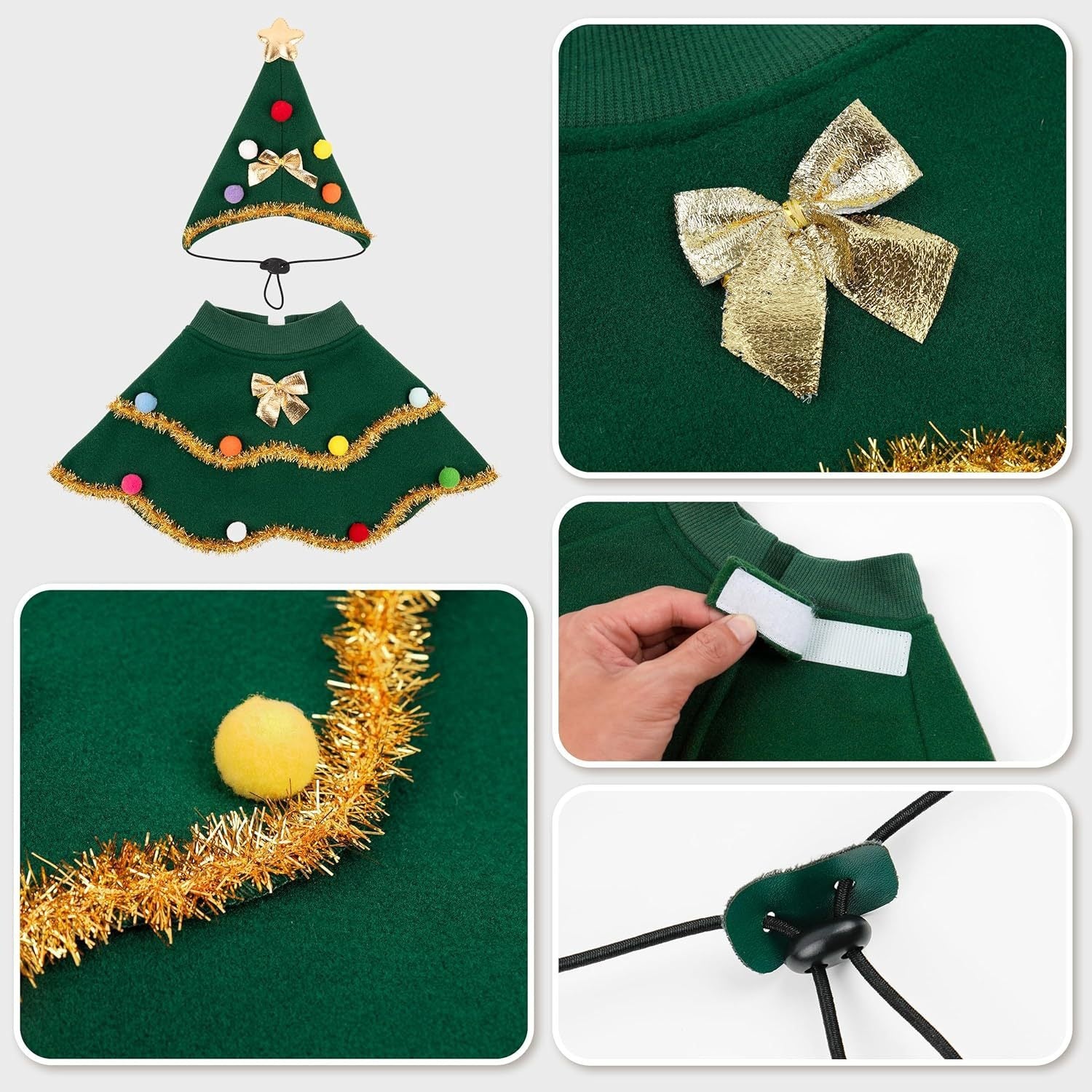 KFX-3363389 Dark Green Cute Cat Costume for Christmas Role-Play Party - Unisex Pet Clothing, Sizes S, M, L