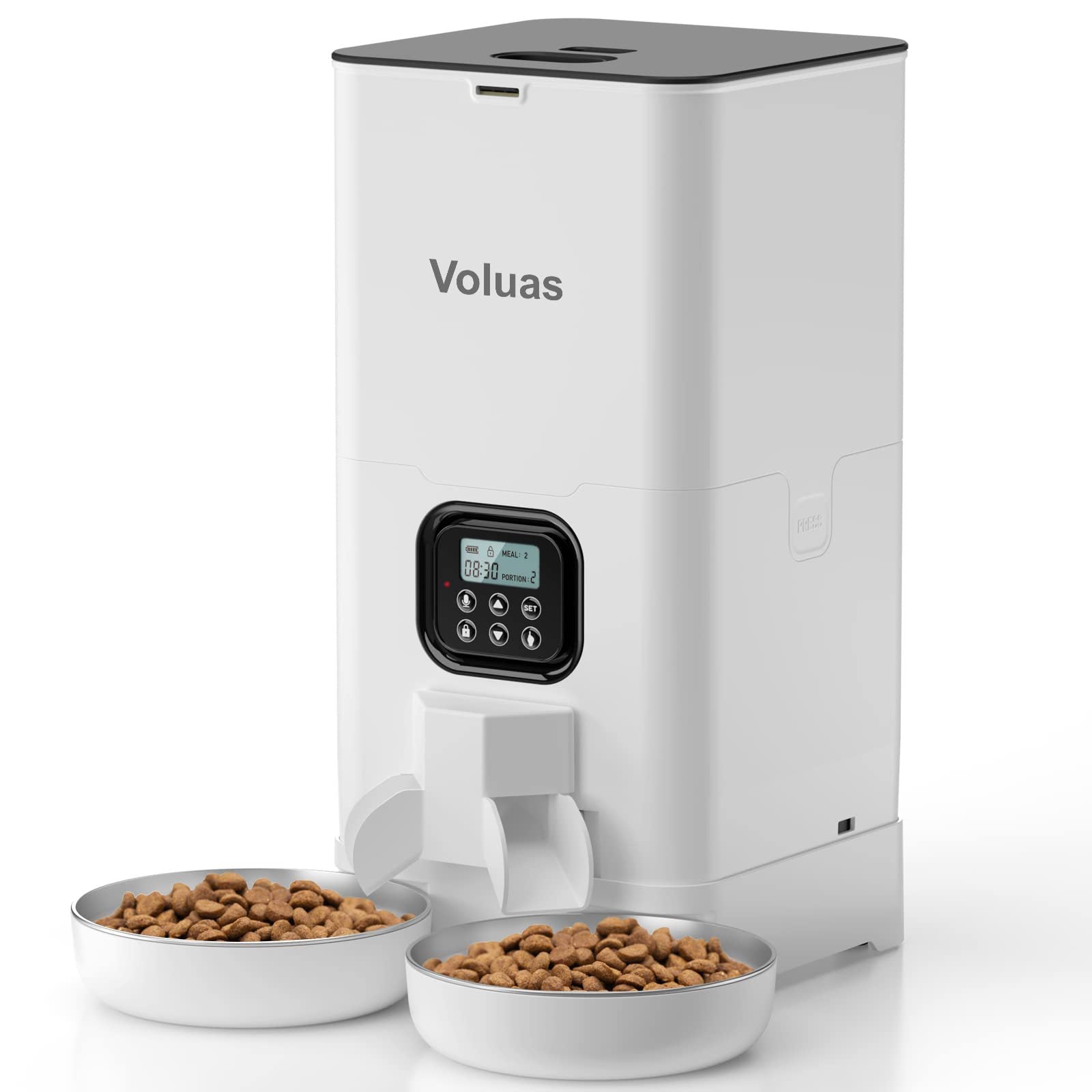 KFX-3368381 Automatic Double Meal Feeder with Voice Playback and Stainless Steel Tray