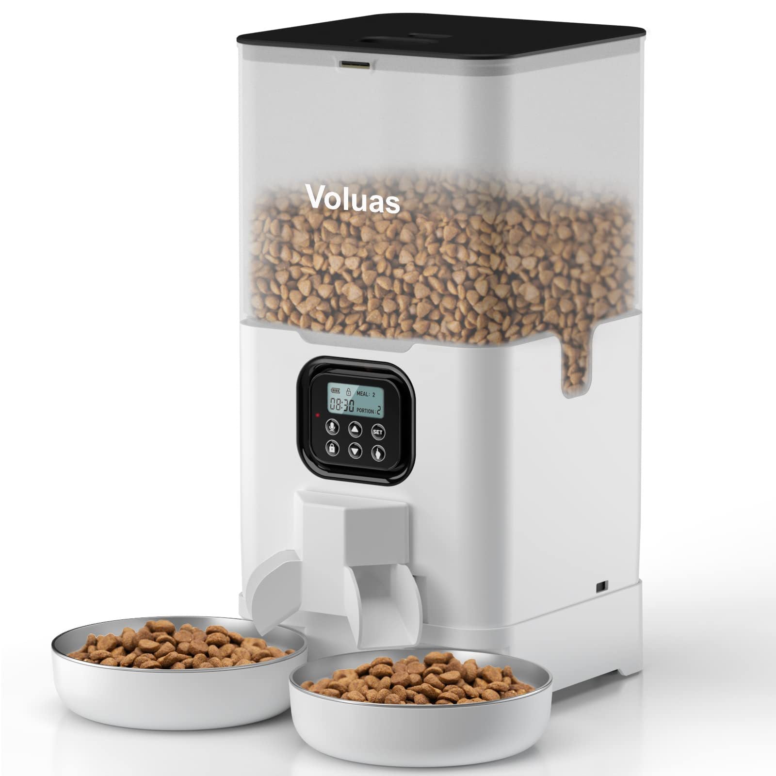 KFX-3368381 Automatic Double Meal Feeder with Voice Playback and Stainless Steel Tray