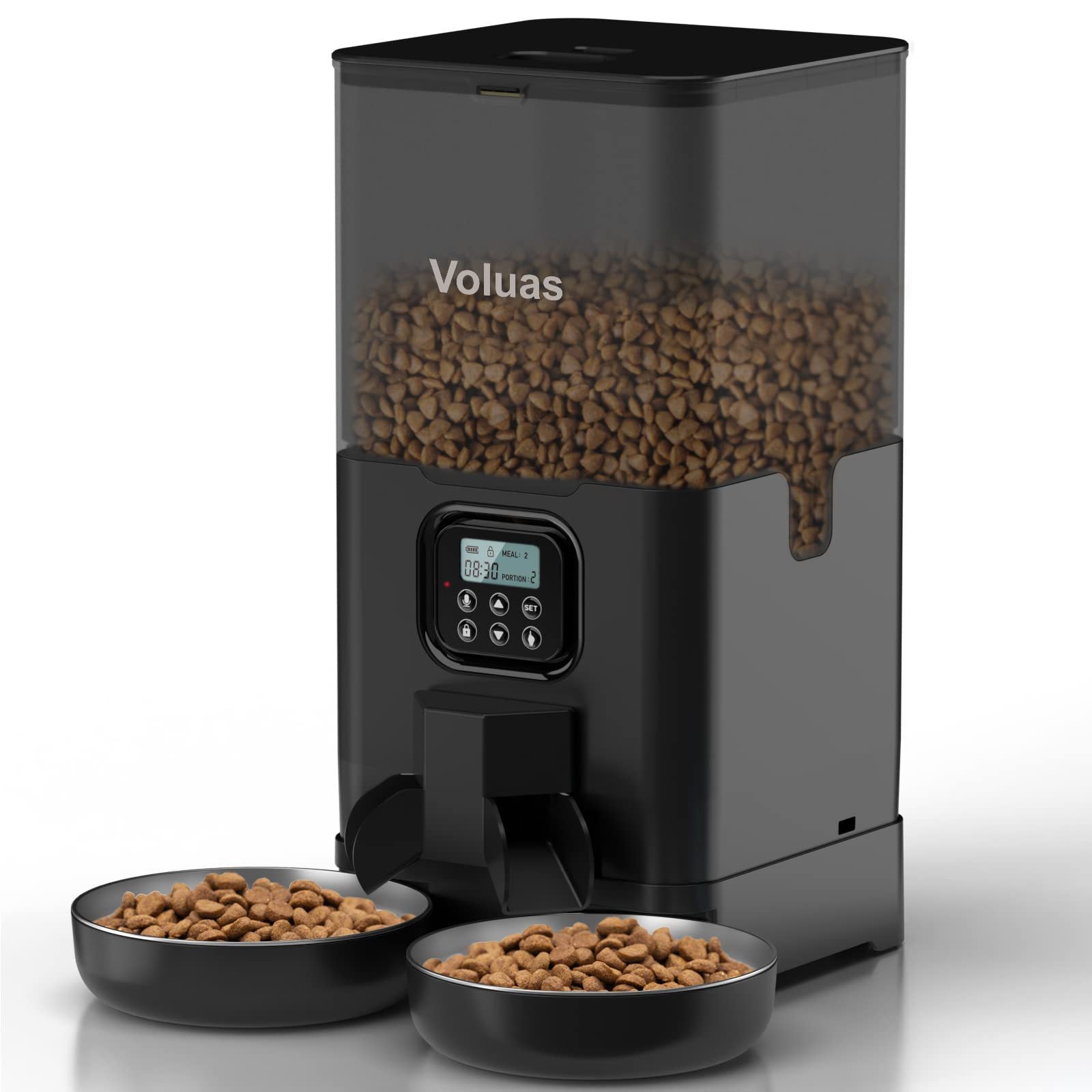 KFX-3368381 Automatic Double Meal Feeder with Voice Playback and Stainless Steel Tray