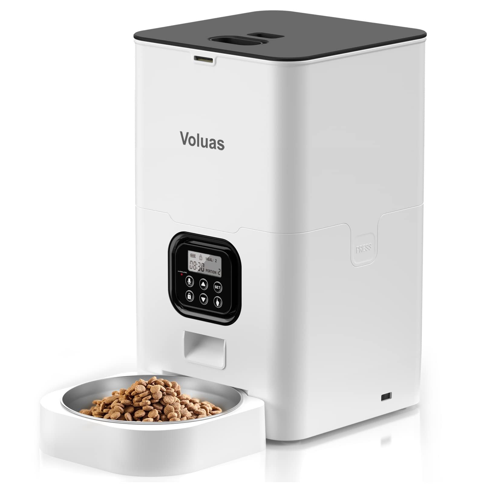 KFX-3368381 Automatic Double Meal Feeder with Voice Playback and Stainless Steel Tray