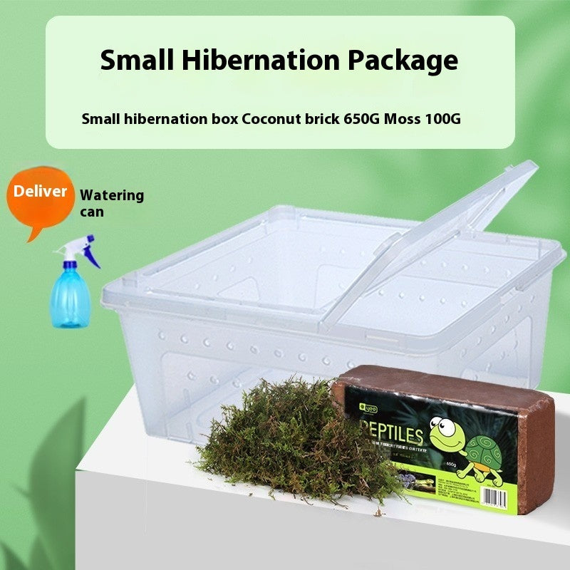 KFX-3368637 Coconut Soil Turtle Hibernation Box with Moss and Spray Bottle - Natural Heat Preservation and Moisture Retention