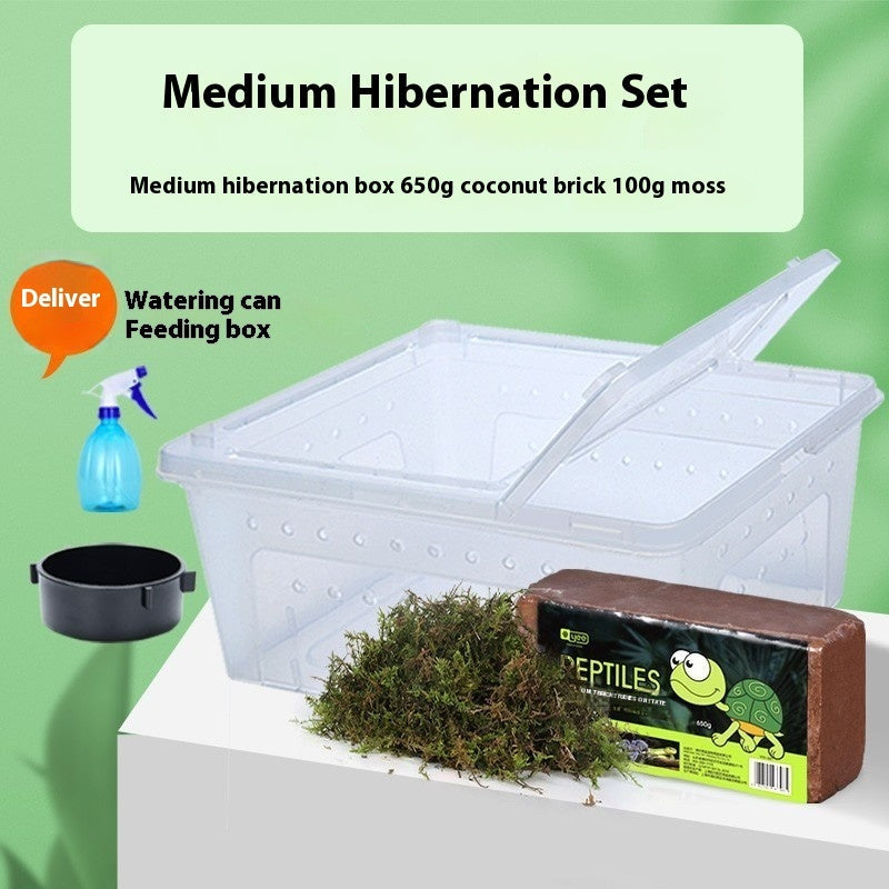 KFX-3368637 Coconut Soil Turtle Hibernation Box with Moss and Spray Bottle - Natural Heat Preservation and Moisture Retention