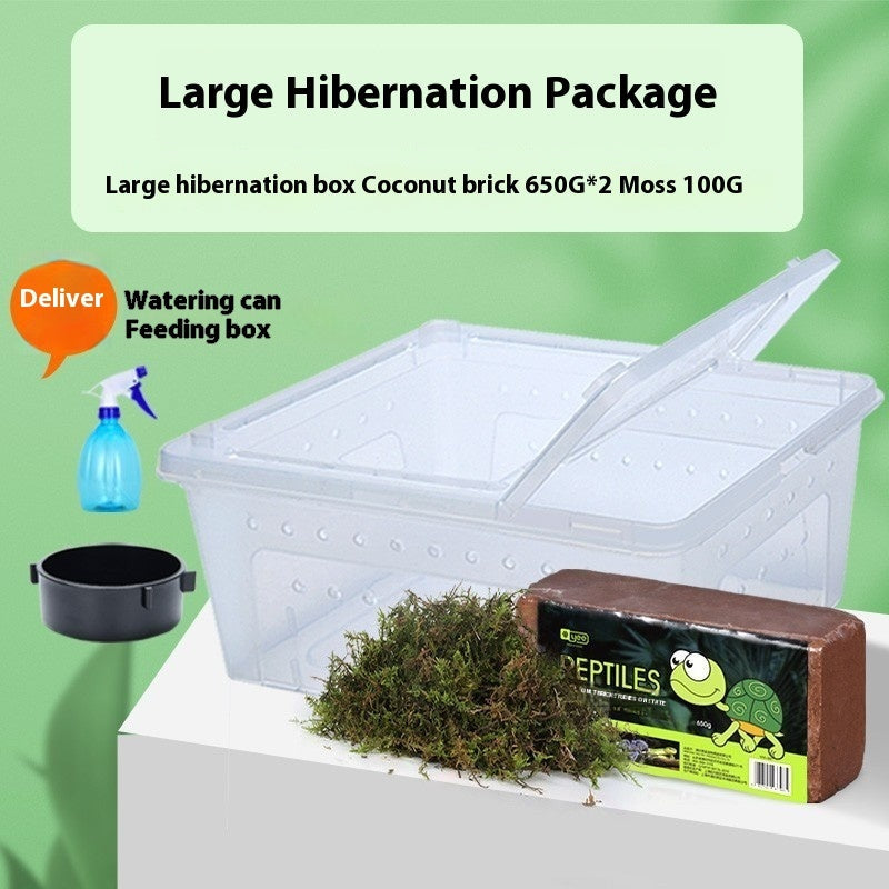 KFX-3368637 Coconut Soil Turtle Hibernation Box with Moss and Spray Bottle - Natural Heat Preservation and Moisture Retention
