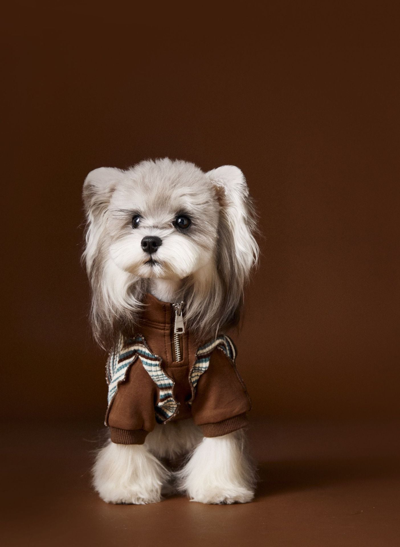 KFX-3369149 Striped Zipper Sweater for Pets - Blue & Brown, Casual Polyester Clothing in Multiple Sizes