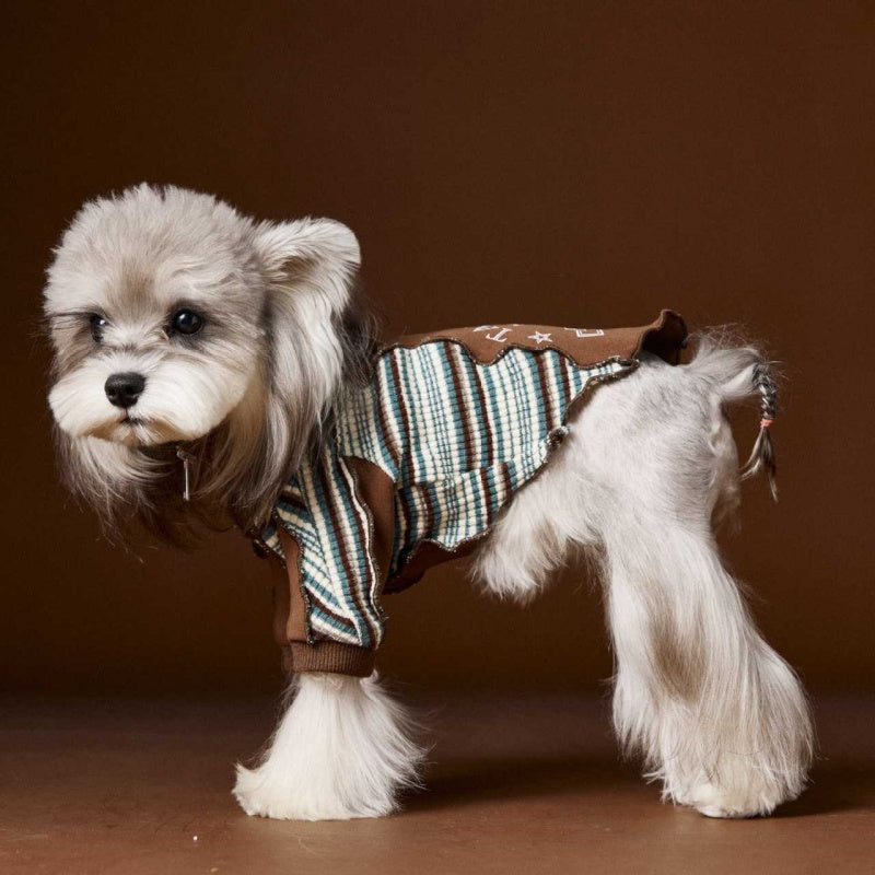 KFX-3369149 Striped Zipper Sweater for Pets - Blue & Brown, Casual Polyester Clothing in Multiple Sizes
