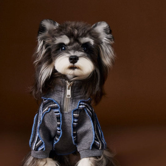 KFX-3369149 Striped Zipper Sweater for Pets - Blue & Brown, Casual Polyester Clothing in Multiple Sizes