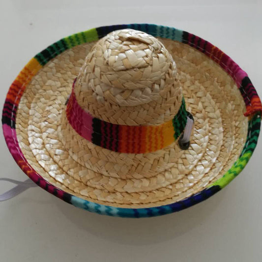 KFX-3369405 Stylish Straw Mini Pet Hat with Adjustable Cotton Rope Strap - One Size