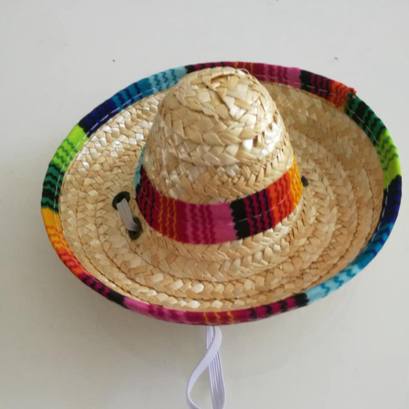 KFX-3369405 Stylish Straw Mini Pet Hat with Adjustable Cotton Rope Strap - One Size