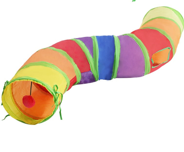 KFX-3369661 Rainbow S-shaped Collapsible Cat Tunnel - Eco-friendly Durable Fabric, Foldable Cat Toy