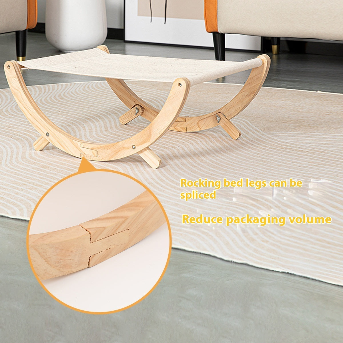 KFX-3371965 Solid Wood Foldable Cat Hammock Bed with Plush and Canvas Nesting Features
