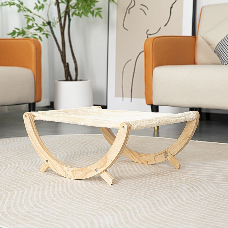 KFX-3371965 Solid Wood Foldable Cat Hammock Bed with Plush and Canvas Nesting Features