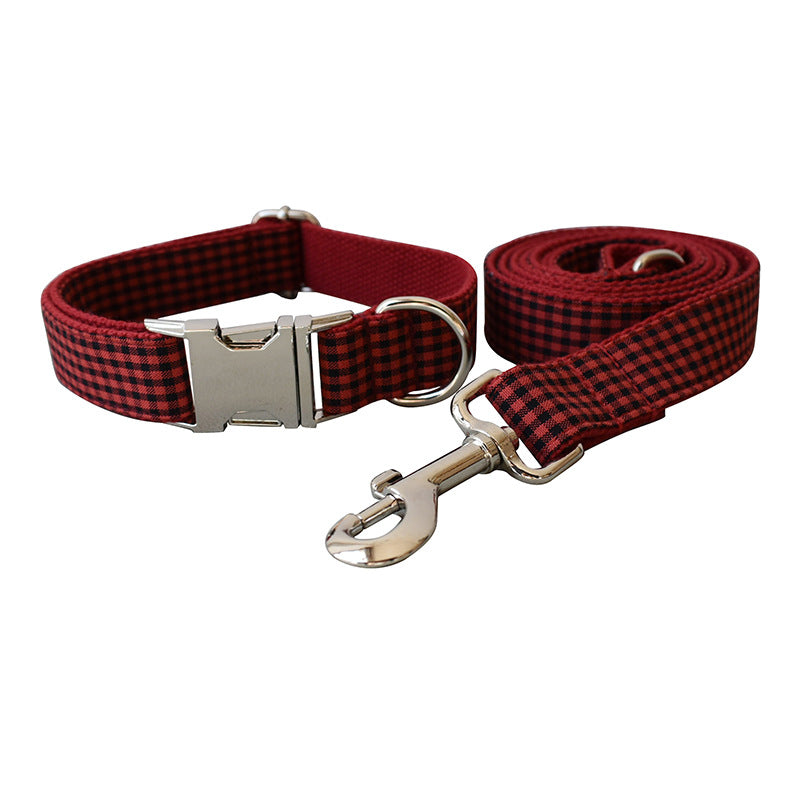KFX-3372349 Red and Black Plaid Cotton and Polyester Collars and Leashes Set