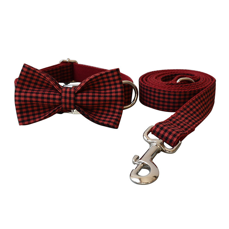 KFX-3372349 Red and Black Plaid Cotton and Polyester Collars and Leashes Set