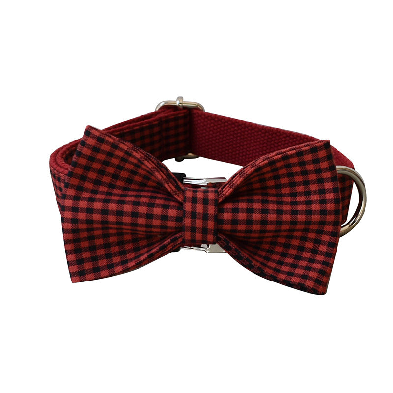 KFX-3372349 Red and Black Plaid Cotton and Polyester Collars and Leashes Set