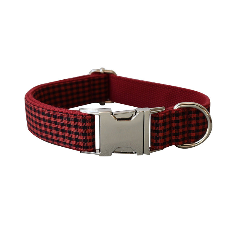 KFX-3372349 Red and Black Plaid Cotton and Polyester Collars and Leashes Set