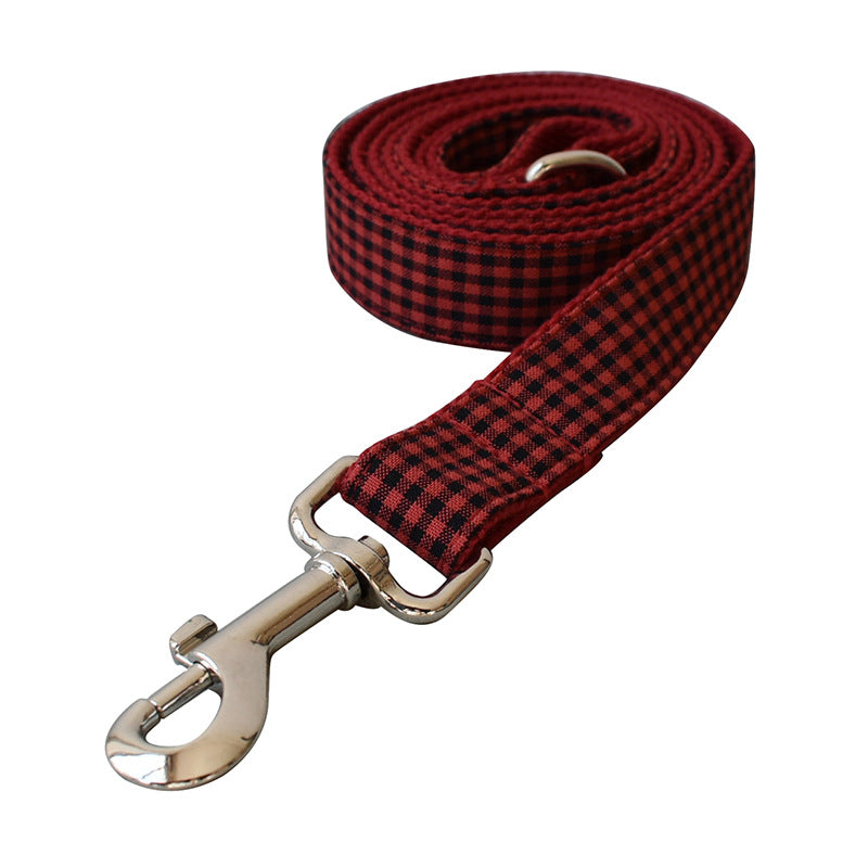 KFX-3372349 Red and Black Plaid Cotton and Polyester Collars and Leashes Set