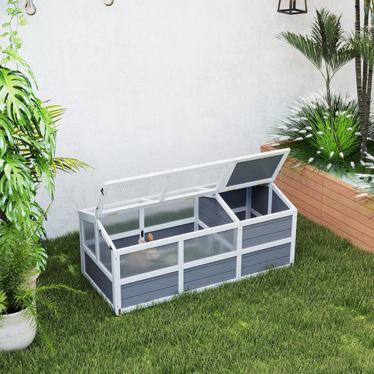 KFX-3374013 Outdoor Wooden Tortoise Habitat with Bottomless Design and PC Sun Panel Windows for Small Animals, Light Gray