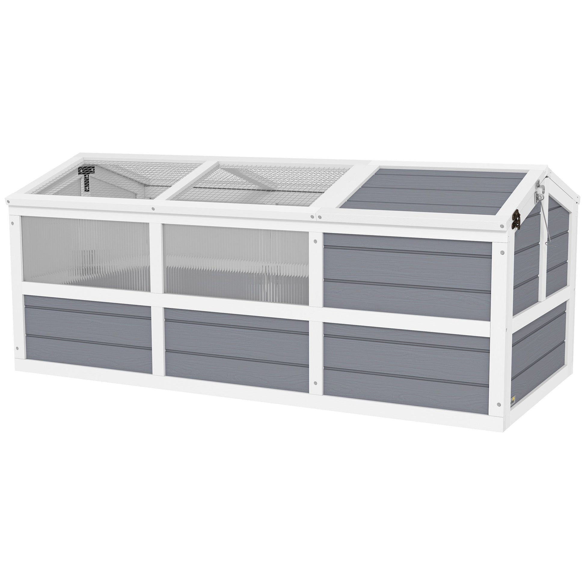 KFX-3374013 Outdoor Wooden Tortoise Habitat with Bottomless Design and PC Sun Panel Windows for Small Animals, Light Gray