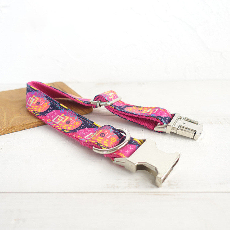 KFX-3374141 Pink Graffiti Adjustable Collar with Traction Leash for Dog Training
