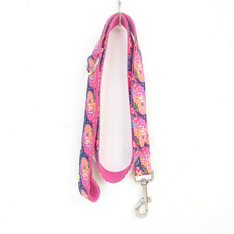 KFX-3374141 Pink Graffiti Adjustable Collar with Traction Leash for Dog Training