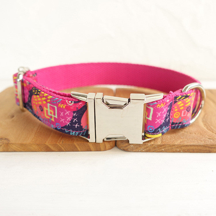 KFX-3374141 Pink Graffiti Adjustable Collar with Traction Leash for Dog Training